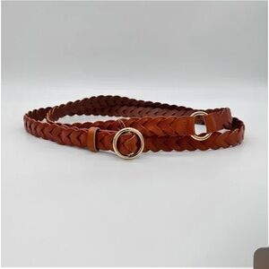 Frame Denim Braided Leather Belt with Gold Rings - Brown